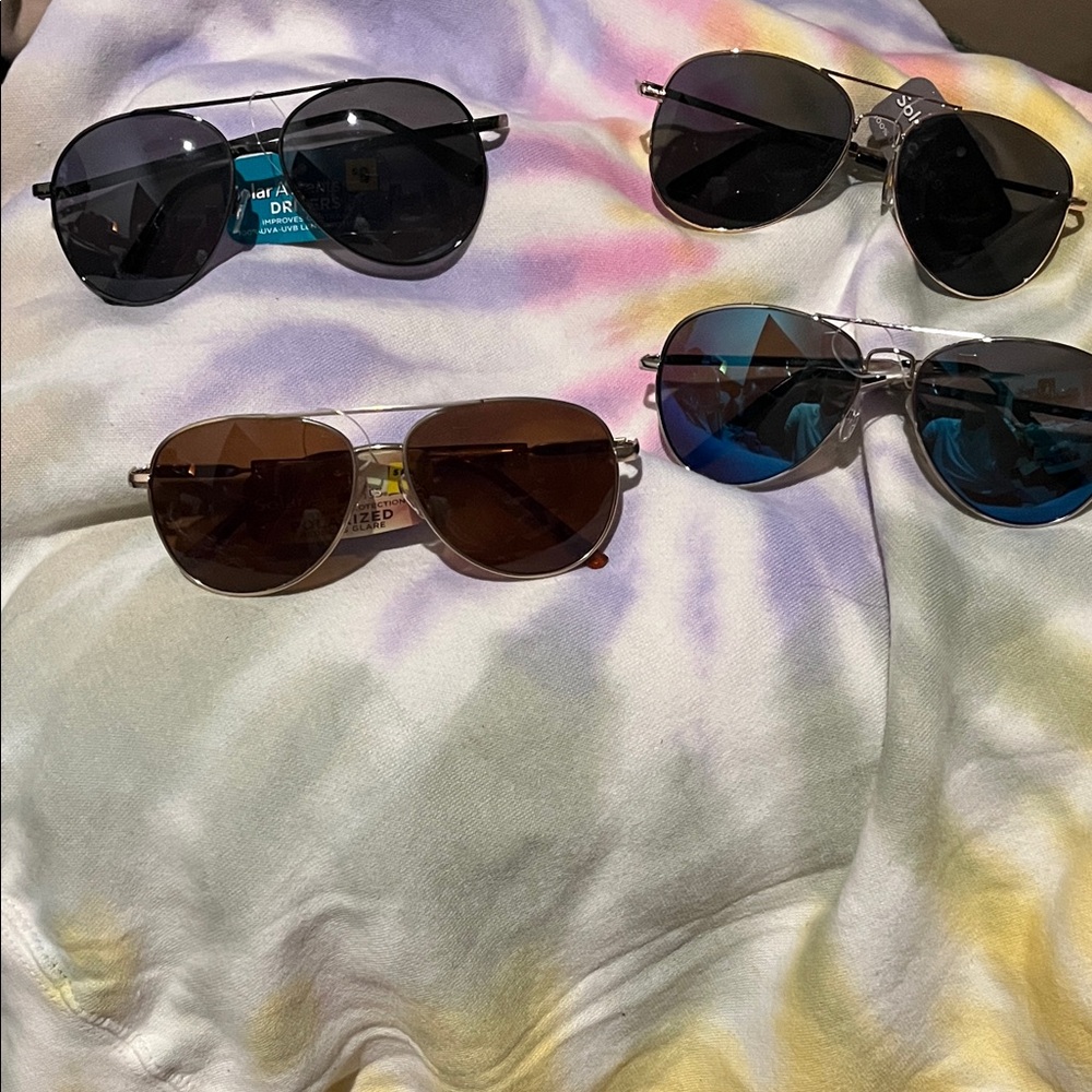 Aviator Sunglasses in Black, blue, and Brown-4 piece set